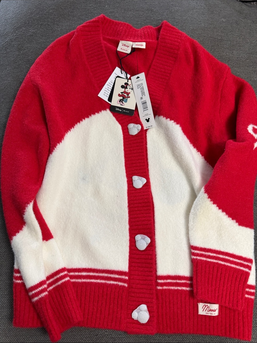 Disney Red and White Minnie Mouse Heart Button Cardigan